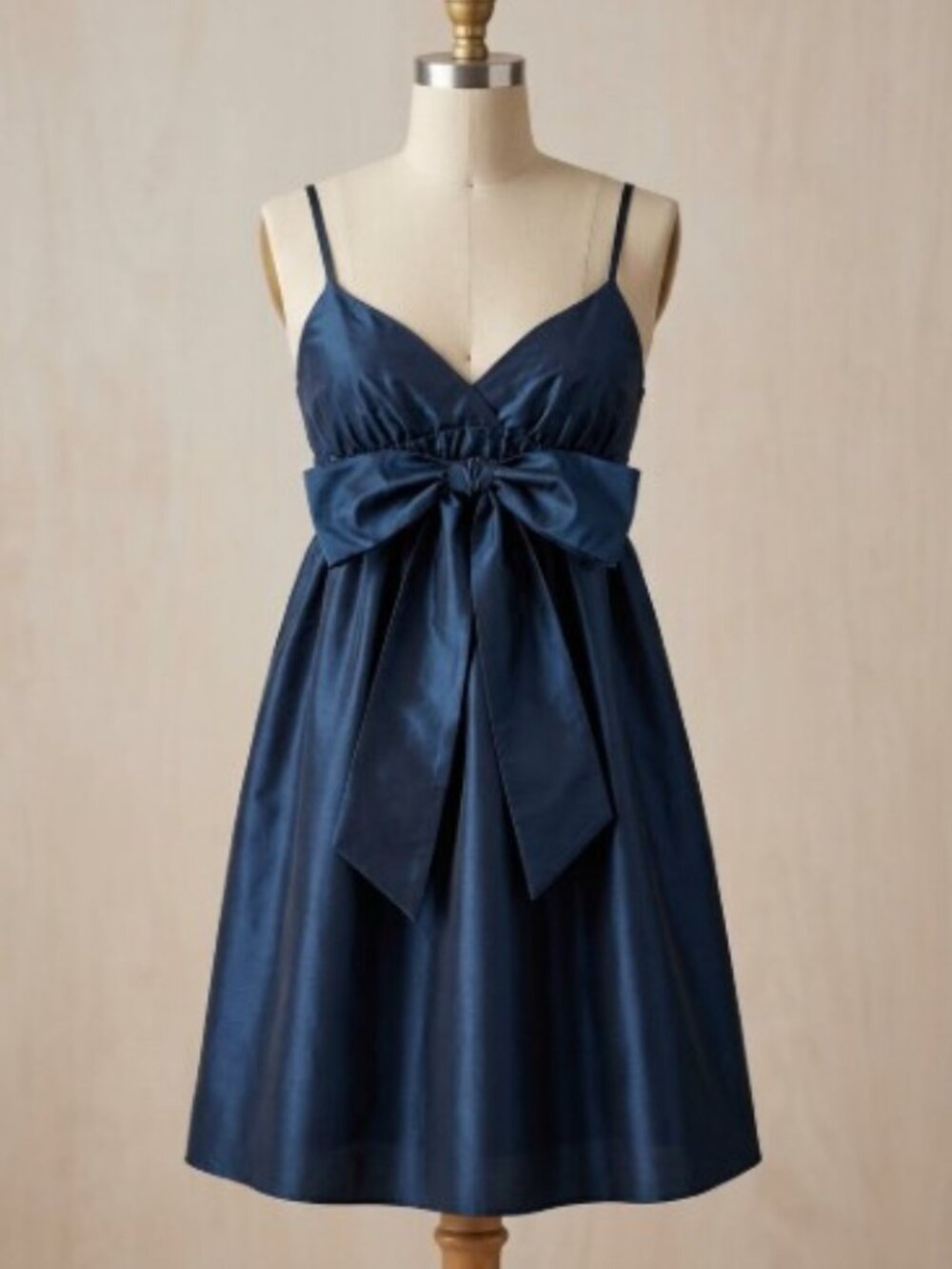 Studio M - Blue Silk Babydoll Dress with Bow Empire Waist - Size Large Petite